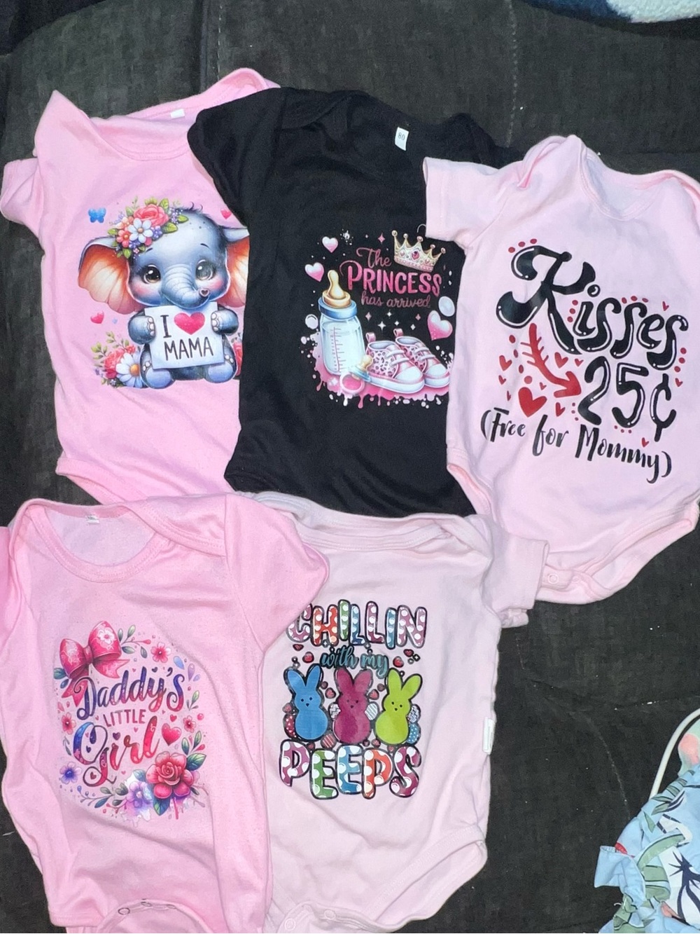 Lot of Baby Girls' Pink & Black Printed One-Piece Bodysuits - Pack 5 total